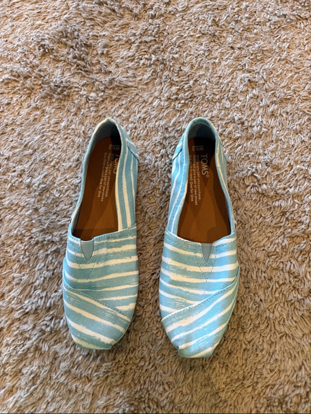 Toms Women's Light Blue and White Striped Canvas Flats